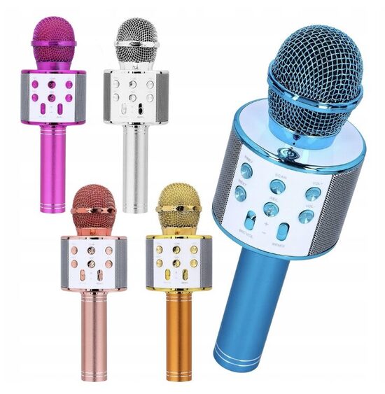  Šviečiantis karaoke mikrofonas su balsą keičiančia funkcija